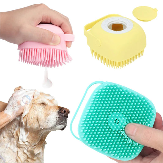 Escova de Banho 2 em 1 com Dispensador de Shampoo para Pets